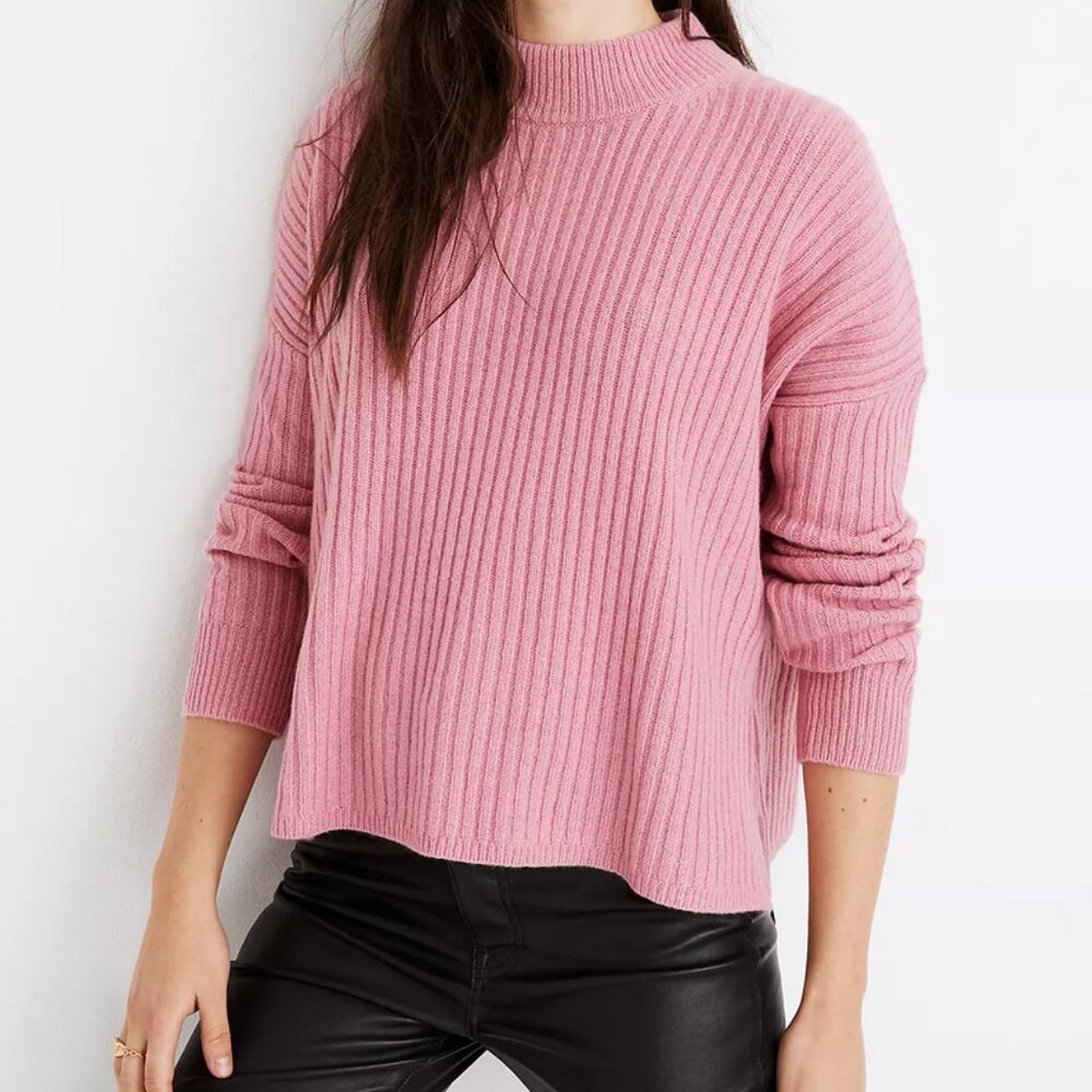 Madewell (re)sourced Cashmere Ribbed Mockneck Pullover Sweater